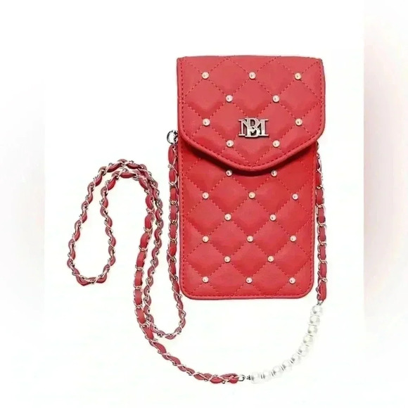 Badgley Mischka Red Phone Case with Diamond Quilting Vegan Leather Crossbody - Picture 1 of 3